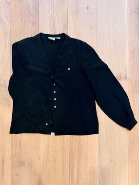 Vintage Liz Claiborne 100% Silk Blouse Black Button Front Women’s Size 10